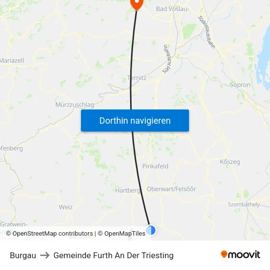 Burgau to Gemeinde Furth An Der Triesting map