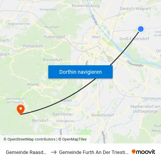 Gemeinde Raasdorf to Gemeinde Furth An Der Triesting map