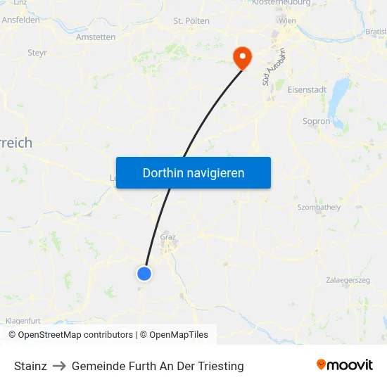 Stainz to Gemeinde Furth An Der Triesting map