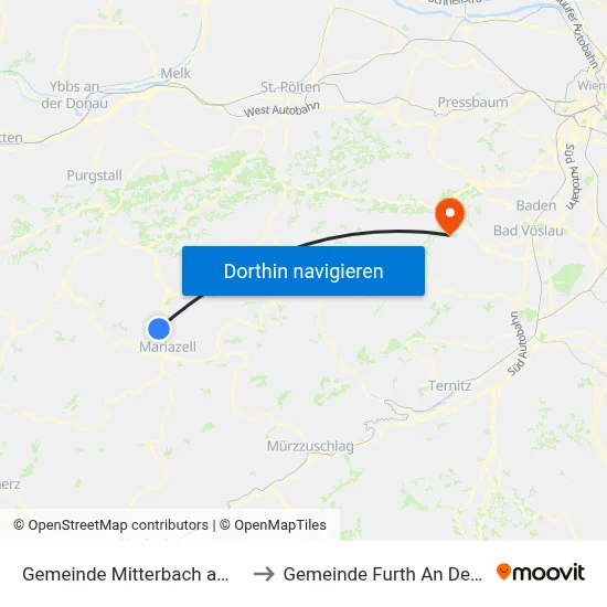 Gemeinde Mitterbach am Erlaufsee to Gemeinde Furth An Der Triesting map