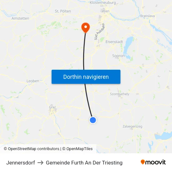 Jennersdorf to Gemeinde Furth An Der Triesting map