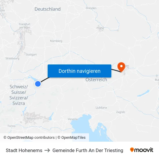 Stadt Hohenems to Gemeinde Furth An Der Triesting map