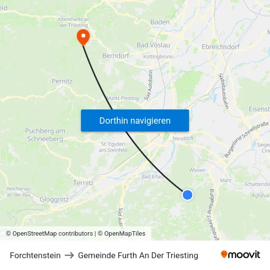 Forchtenstein to Gemeinde Furth An Der Triesting map