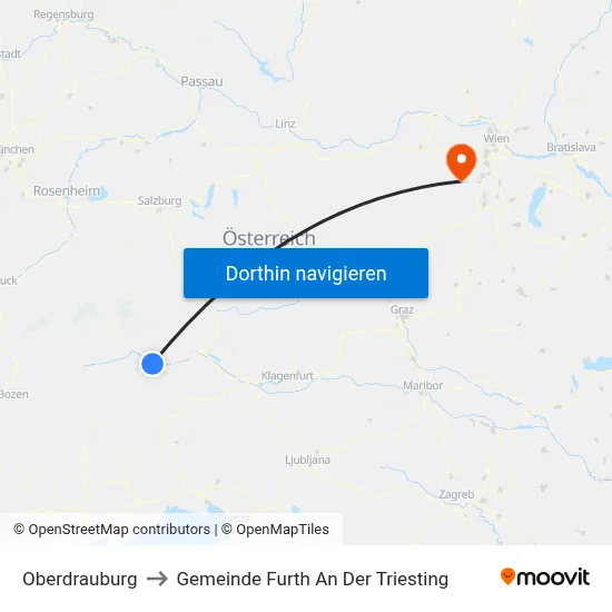 Oberdrauburg to Gemeinde Furth An Der Triesting map