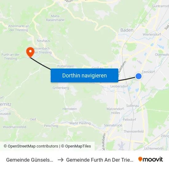 Gemeinde Günselsdorf to Gemeinde Furth An Der Triesting map