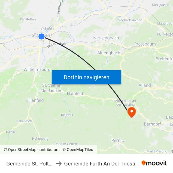 Gemeinde St. Pölten to Gemeinde Furth An Der Triesting map