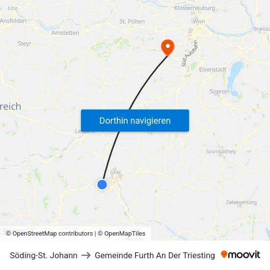 Söding-St. Johann to Gemeinde Furth An Der Triesting map