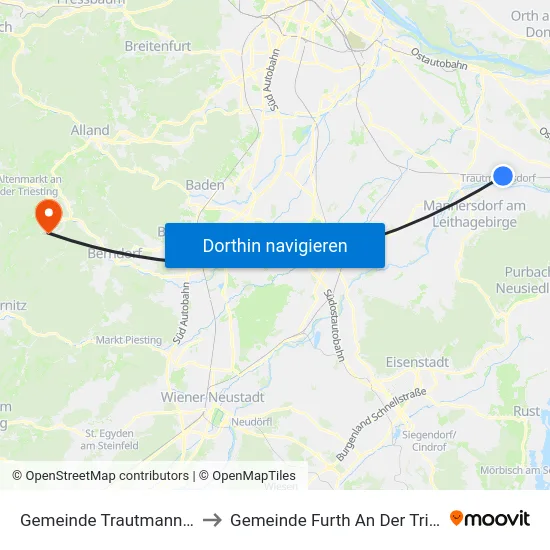 Gemeinde Trautmannsdorf to Gemeinde Furth An Der Triesting map