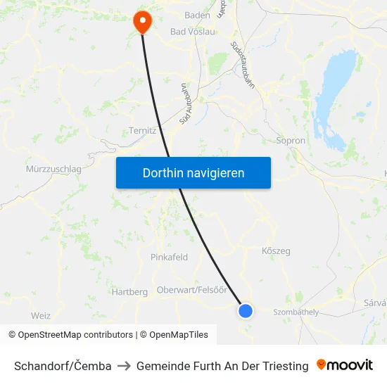 Schandorf/Čemba to Gemeinde Furth An Der Triesting map