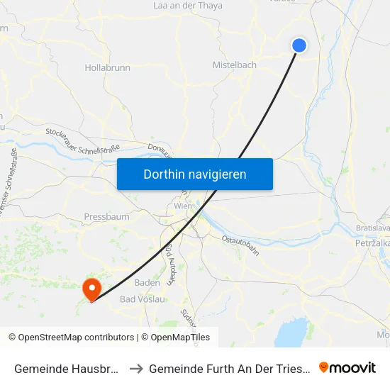Gemeinde Hausbrunn to Gemeinde Furth An Der Triesting map