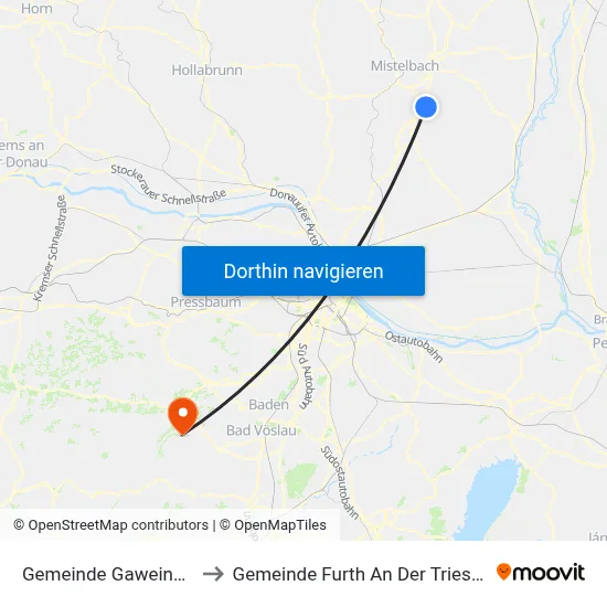 Gemeinde Gaweinstal to Gemeinde Furth An Der Triesting map