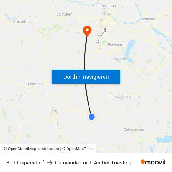 Bad Loipersdorf to Gemeinde Furth An Der Triesting map