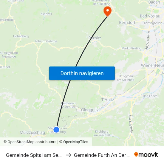 Gemeinde Spital am Semmering to Gemeinde Furth An Der Triesting map