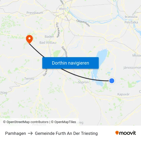 Pamhagen to Gemeinde Furth An Der Triesting map