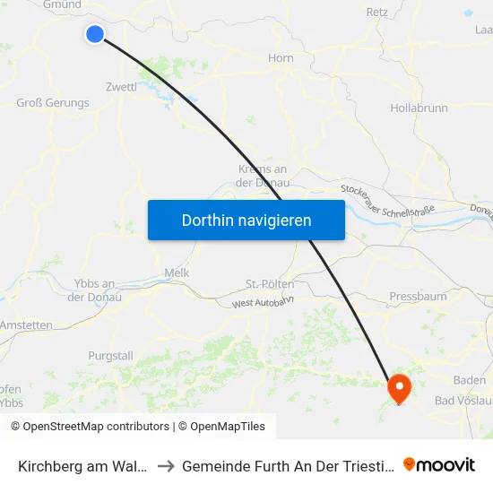 Kirchberg am Walde to Gemeinde Furth An Der Triesting map