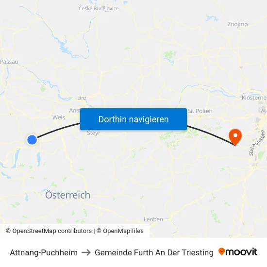 Attnang-Puchheim to Gemeinde Furth An Der Triesting map