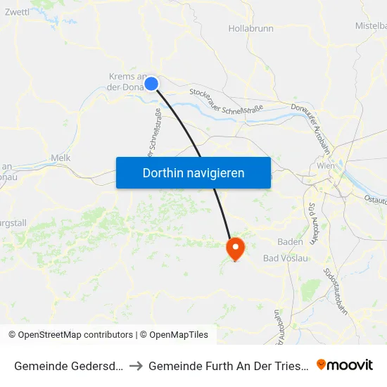Gemeinde Gedersdorf to Gemeinde Furth An Der Triesting map