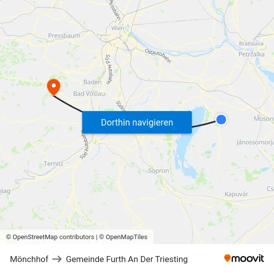 Mönchhof to Gemeinde Furth An Der Triesting map