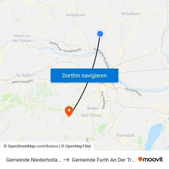 Gemeinde Niederhollabrunn to Gemeinde Furth An Der Triesting map