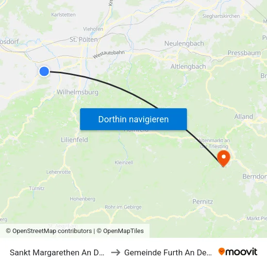 Sankt Margarethen An Der Sierning to Gemeinde Furth An Der Triesting map
