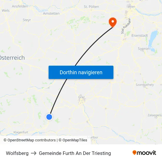 Wolfsberg to Gemeinde Furth An Der Triesting map