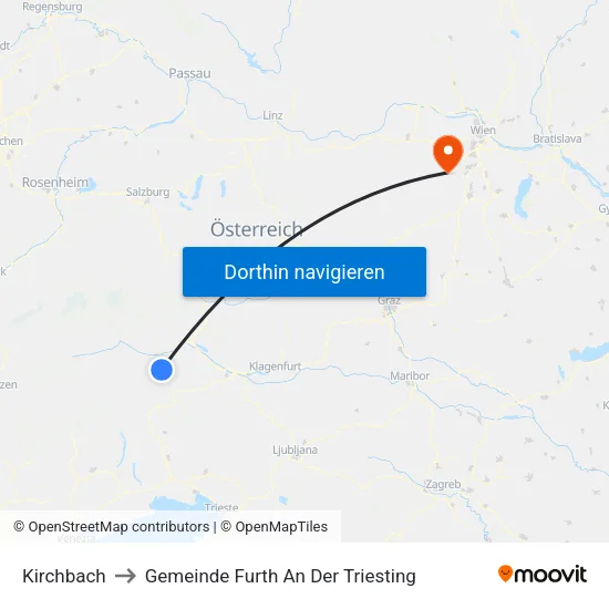 Kirchbach to Gemeinde Furth An Der Triesting map