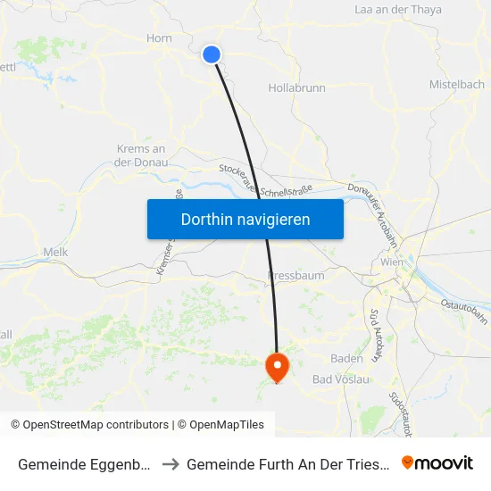 Gemeinde Eggenburg to Gemeinde Furth An Der Triesting map