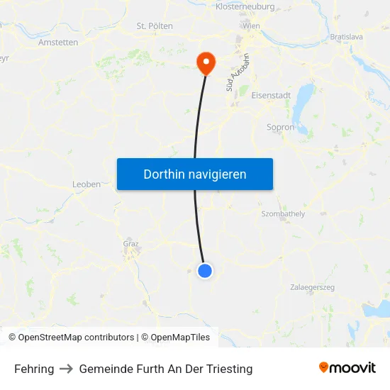 Fehring to Gemeinde Furth An Der Triesting map