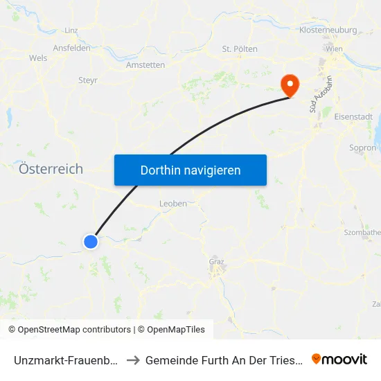 Unzmarkt-Frauenburg to Gemeinde Furth An Der Triesting map
