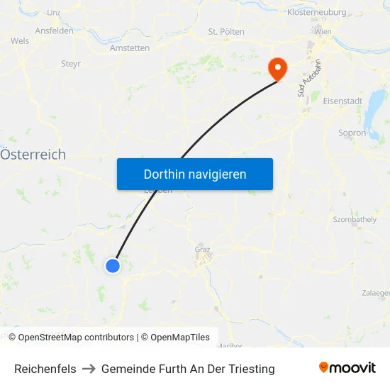 Reichenfels to Gemeinde Furth An Der Triesting map