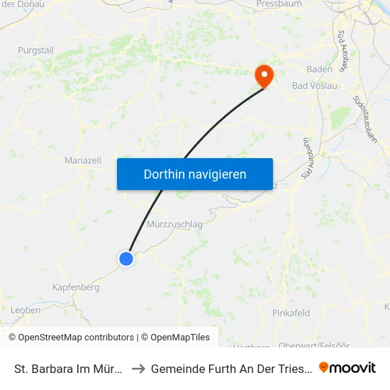 St. Barbara Im Mürztal to Gemeinde Furth An Der Triesting map