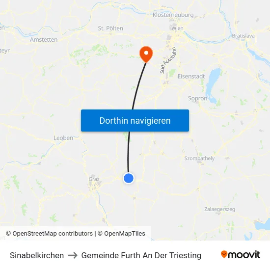 Sinabelkirchen to Gemeinde Furth An Der Triesting map