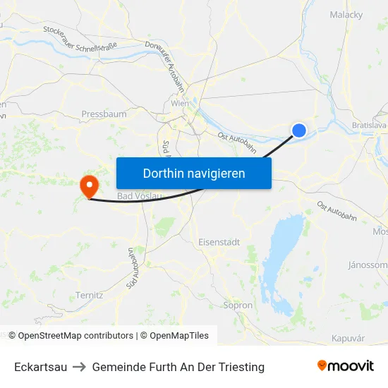 Eckartsau to Gemeinde Furth An Der Triesting map
