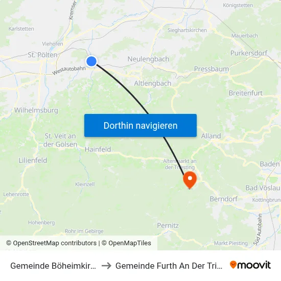 Gemeinde Böheimkirchen to Gemeinde Furth An Der Triesting map
