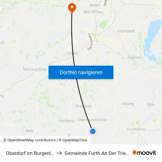 Oberdorf Im Burgenland to Gemeinde Furth An Der Triesting map
