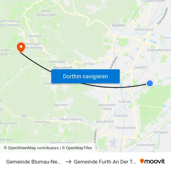 Gemeinde Blumau-Neurißhof to Gemeinde Furth An Der Triesting map