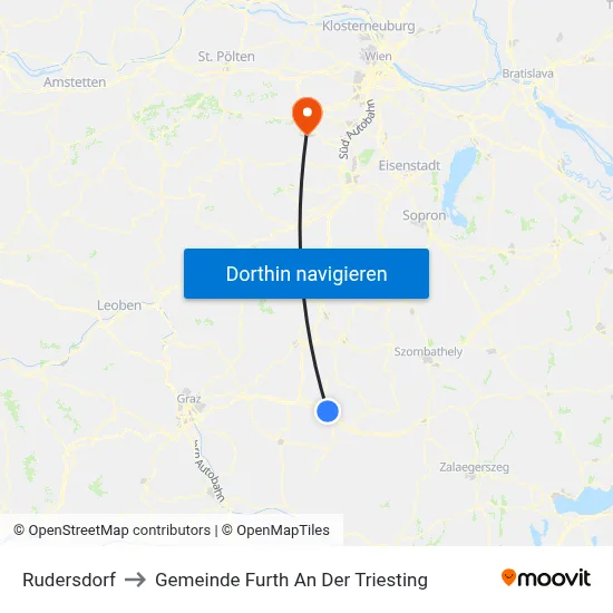 Rudersdorf to Gemeinde Furth An Der Triesting map