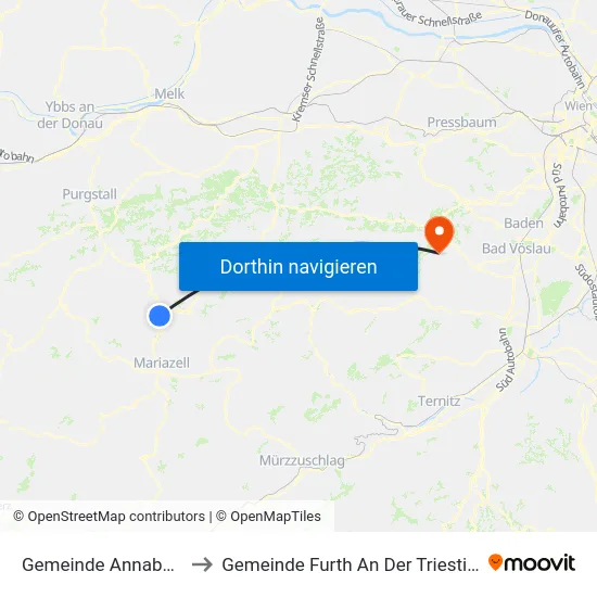 Gemeinde Annaberg to Gemeinde Furth An Der Triesting map