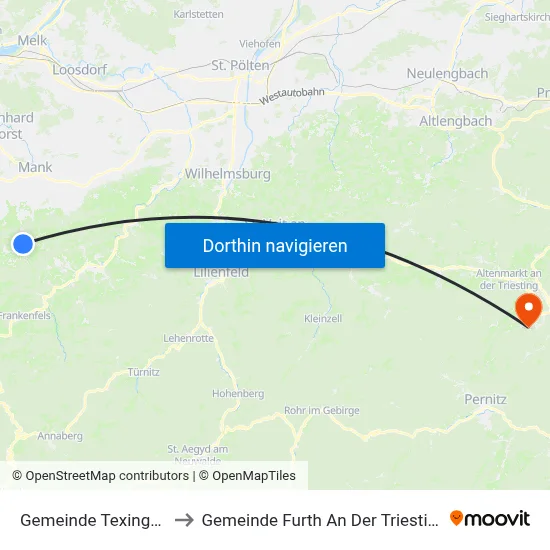 Gemeinde Texingtal to Gemeinde Furth An Der Triesting map