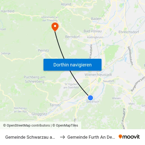 Gemeinde Schwarzau am Steinfeld to Gemeinde Furth An Der Triesting map