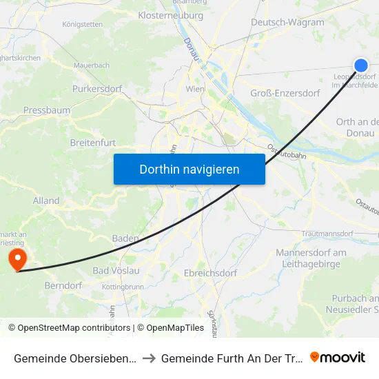 Gemeinde Obersiebenbrunn to Gemeinde Furth An Der Triesting map