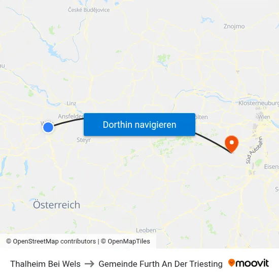 Thalheim Bei Wels to Gemeinde Furth An Der Triesting map