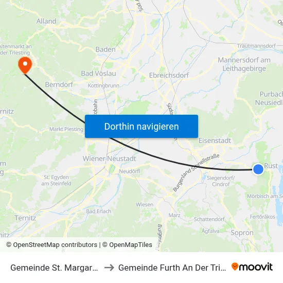 Gemeinde St. Margarethen to Gemeinde Furth An Der Triesting map