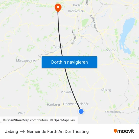 Jabing to Gemeinde Furth An Der Triesting map