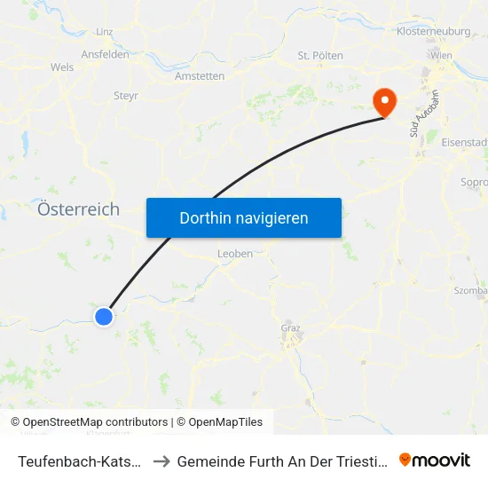 Teufenbach-Katsch to Gemeinde Furth An Der Triesting map