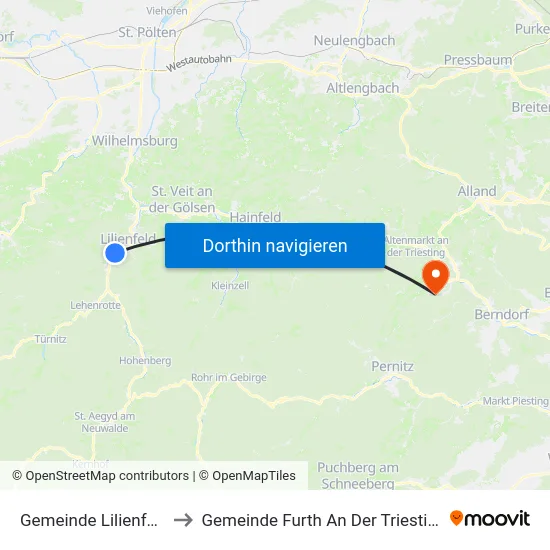 Gemeinde Lilienfeld to Gemeinde Furth An Der Triesting map