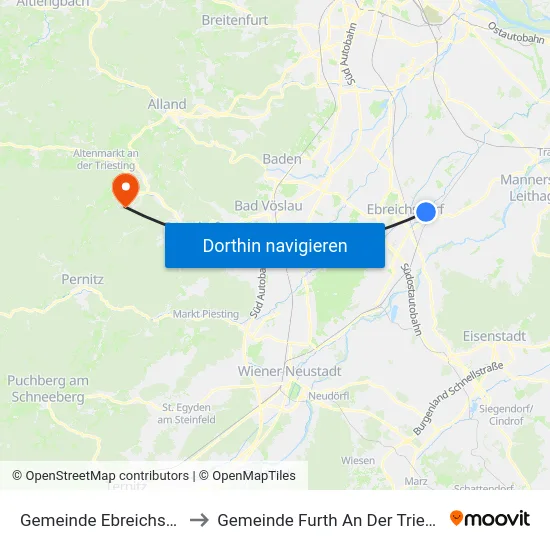 Gemeinde Ebreichsdorf to Gemeinde Furth An Der Triesting map
