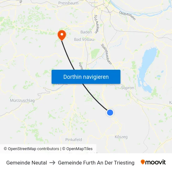 Gemeinde Neutal to Gemeinde Furth An Der Triesting map