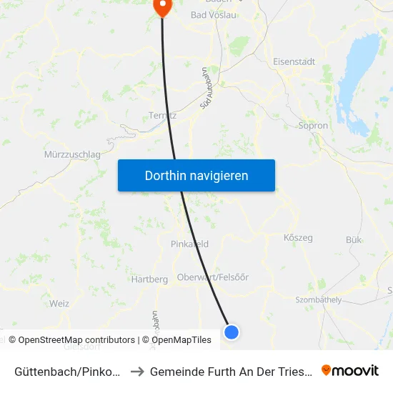 Güttenbach/Pinkovac to Gemeinde Furth An Der Triesting map