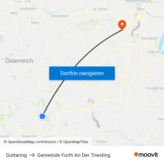 Guttaring to Gemeinde Furth An Der Triesting map